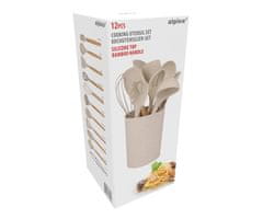 Alpina komplet kuhinjskih pripomočkov, silikon, bambus, 12 kos, bež + stojalo