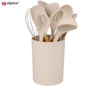 Alpina komplet kuhinjskih pripomočkov, silikon, bambus, 12 kos, bež + stojalo