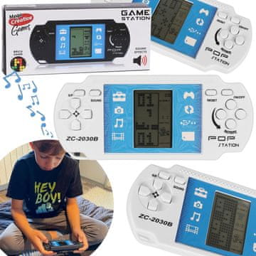 Mega Creative Game Station Žepna elektronska igra, potovalna igra za otroke, Gameboy, bela 15x6,5x2 cm