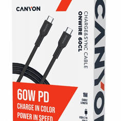 Canyon OnWire 60CL kabel, USB-C na USB-C, 60W, črn (CND-CCAP60AB10B)