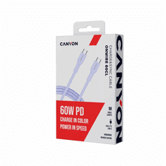 Canyon OnWire 60CL kabel, USB-C na USB-C, 60W, vijoličen (CND-CCAP60AB10PU)