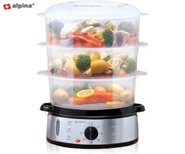 Alpina električni parni kuhalnik, 800 W, 9 L, črno srebrn