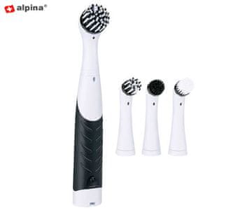 Alpina multifunkcijska ščetka za čiščenje, brezžična, IPX5, 4 nastavki, črno-bela