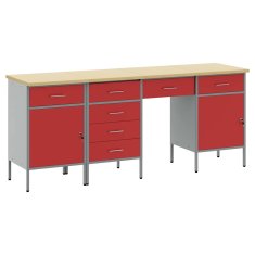 Vidaxl Delovna omara s predalom 4 pcs Rdeča 200 x 55 x 85 cm