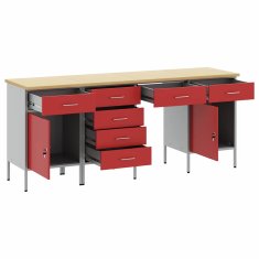 Vidaxl Delovna omara s predalom 4 pcs Rdeča 200 x 55 x 85 cm