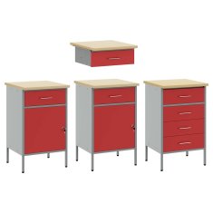 Vidaxl Delovna omara s predalom 4 pcs Rdeča 200 x 55 x 85 cm