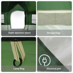 Vidaxl Družinski šotor s streho Zelena in bež 622 x 295 x 238 cm