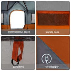 Vidaxl Družinski šotor s streho Siva in oranžna 622 x 295 x 238 cm