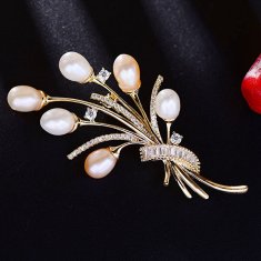 Troli Broška biserni šopek s kristali Zlata