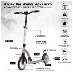 Zložljivi skiro Story Big Wheel Advanced 200 mm, siv, H-039
