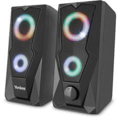Yenkee YSP 2003RGB, 2.0, 6 W, Jack 3,5 mm, USB, osvetljen, črn