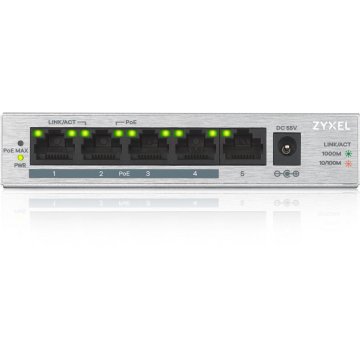 Zyxel GS1005-HP, 5-portno gigabitno stikalo PoE+ brez upravljanja, 4 x PoE, 60 W