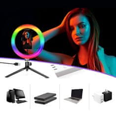 MG ZD666 RGB krožka LED svetloba + stojalo 2.1m, črna