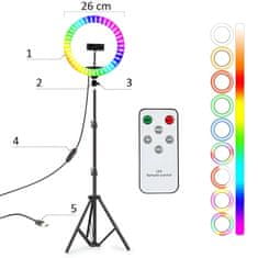 MG ZD666 RGB krožka LED svetloba + stojalo 2.1m, črna