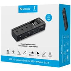 Sandberg USB 3.2 Cloner & Dock za M2 + NVMe + SATA priklopna in klonirna postaja