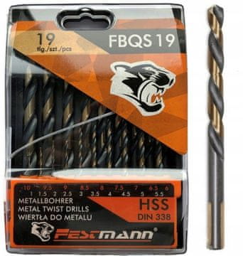shumee ARVEX FESTMANN KOMPLET SVEDROV ZA KOVINO FBQS 19-DELNI HSS DIN 338