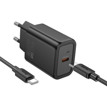 Hoco Hoco USB C QC PD 20W omrežni polnilnik za mobilne telefone + kabel USB C na USB C N60 črn