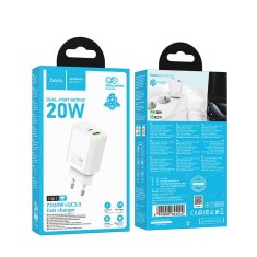 Hoco Mrežni polnilnik za telefon Hoco USB A + USB C QC3.0 PD 3A 20W N61 črn