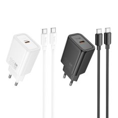 Hoco Mrežni polnilnik za telefon Hoco USB C QC PD 20W + kabel USB C na USB C N60 črn