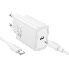 Hoco Mrežni polnilnik za telefon Hoco USB C QC PD 20W + kabel USB C za Lightning N60 bel
