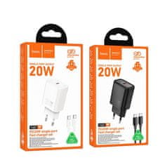 Hoco Mrežni polnilnik za telefon Hoco USB C QC PD 20W + kabel USB C za Lightning N60 bel