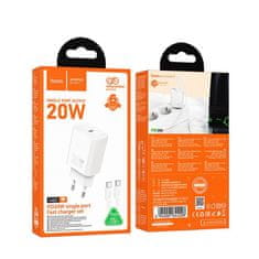Hoco Mrežni polnilnik za telefon Hoco USB C QC PD 20W + kabel USB C za Lightning N60 bel