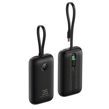 VEGER VEGER powerbank 10000 mAh z vgrajenimi kabli tipa C / Lightning PD QC3.0 35W K1 (W1188) črn