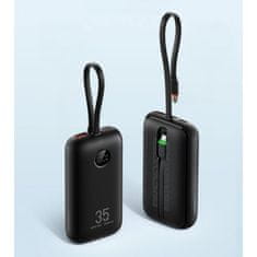 VEGER VEGER powerbank 10000 mAh z vgrajenimi kabli tipa C / Lightning PD QC3.0 35W K1 (W1188) črn