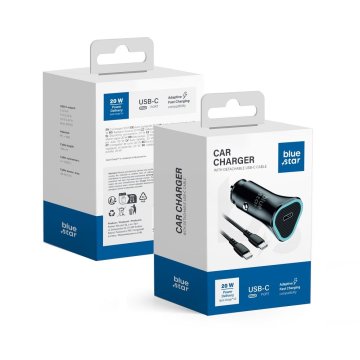 Blue Star Avtomobilski polnilnik Blue Star USB C QC3.0 PD AFC 3A 20W + kabel USB C na USB C črn