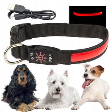 shumee LED pasja sprehajalna ovratnica, ki sveti v temi, USB polnjena, M 32-40cm