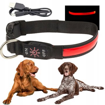 shumee LED ovratnica za pse, ki sveti v temi, polni se preko USB-ja, D 38-50 cm
