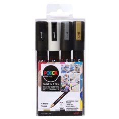 Posca Komplet akrilnih markerjev 1,8-2,5 mm - črni, zlati, srebrni, beli 4 kosi
