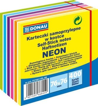 Donau Samolepilna blazinica, 76x76 mm, 400 listov, neonske in pastelne barve