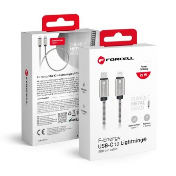 FORCELL USB kabel C na Lightning Forcell F-Energy PD 3A 27W Metal 2 m C238 srebrni