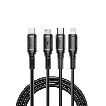 WiWU WiWU - USB kabel serije Starlink Wi-C046E 3v1 USB C na USB C, Micro USB, Lightning 60 W 1 m - črn