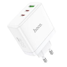 Hoco Mrežni polnilnik za telefon Hoco 2 x USB C + USB A GaN QC PD 65W N30 bel