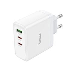 Hoco Mrežni polnilnik za telefon Hoco 2 x USB C + USB A GaN QC PD 65W N30 bel