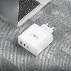 Hoco Mrežni polnilnik za telefon Hoco 2 x USB C + USB A GaN QC PD 65W N30 bel