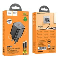 Hoco Mrežni polnilnik za telefon Hoco USB C QC PD 20W + kabel USB C za Lightning N40 črn