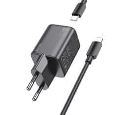 Hoco Mrežni polnilnik za telefon Hoco USB C QC PD 20W + kabel USB C za Lightning N40 črn