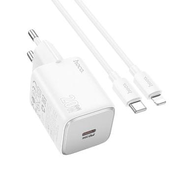 Hoco Hoco USB C QC PD 20W omrežni polnilnik za mobilne telefone + kabel USB C na Lightning N40, bel
