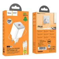 Hoco Mrežni polnilnik za telefon Hoco USB C QC PD 20W + kabel USB C za Lightning N40 bel