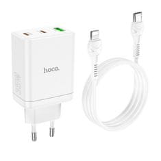 Hoco Mrežni polnilnik za telefon Hoco 2 x USB C + USB A QC3.0 PD 3A 35W+ kabel USB C za Lightning N33 bel
