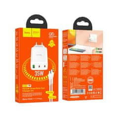 Hoco Mrežni polnilnik za telefon Hoco 2 x USB C + USB A QC3.0 PD 3A 35W+ kabel USB C na USB C N33 bel