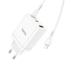 Hoco Mrežni polnilnik za telefon Hoco 2 x USB C + USB A QC3.0 PD 3A 35W+ kabel USB C za Lightning N33 bel