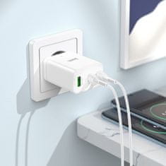 Hoco Mrežni polnilnik za telefon Hoco 2 x USB C + USB A QC3.0 PD 3A 35W+ kabel USB C na USB C N33 bel