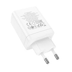 Hoco Mrežni polnilnik za telefon Hoco 2 x USB C + USB A QC3.0 PD 3A 35W N33 bel