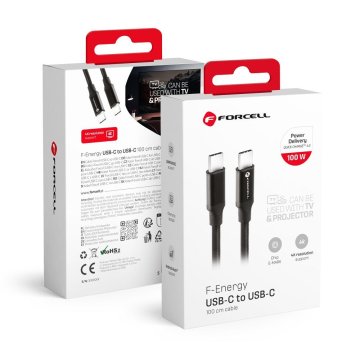 FORCELL USB C kabel za USB C Forcell F-Energy QC4.0 PD 5A 100W E-mark / 4K / Thunderbolt / 20Gbit/s 1 m C391 črn
