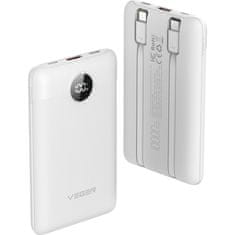 VEGER VEGER powerbank 10000 mAh z vgrajenimi kabli tipa C / Lightning PD QC3.0 2A 22,5W C11C (W1170) bel