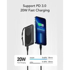 VEGER VEGER powerbank 10000 mAh z indukcijskim polnjenjem, združljiv z MagSafe PD QC3.0 2A 20W MagOn (VP1151 / W1151) črn